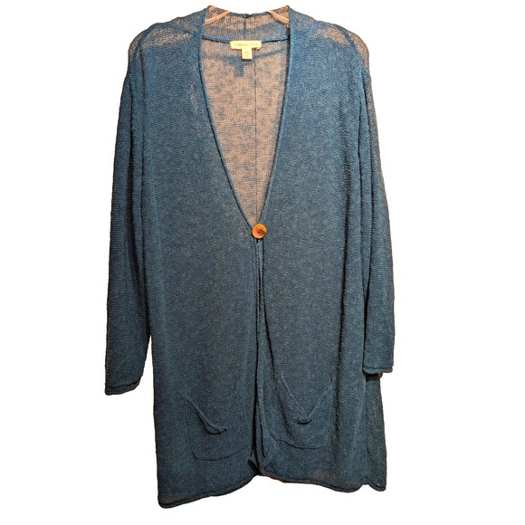 Coldwater Creek Sweaters - Coldwater Creek Cardigan Sweater Womens XL Linen Blend Open Front Pocket Mesh